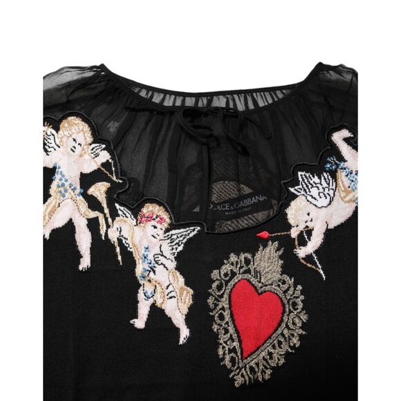 Dolce & Gabbana Black Sacred Heart Embroidered Crewneck Women's Top